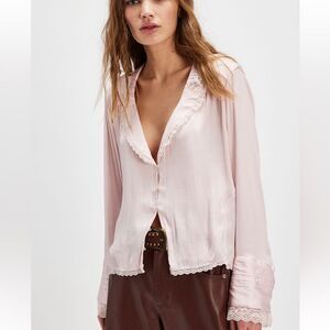 Free People Elsa Silky Bed Jacket Top- Pink NWOT